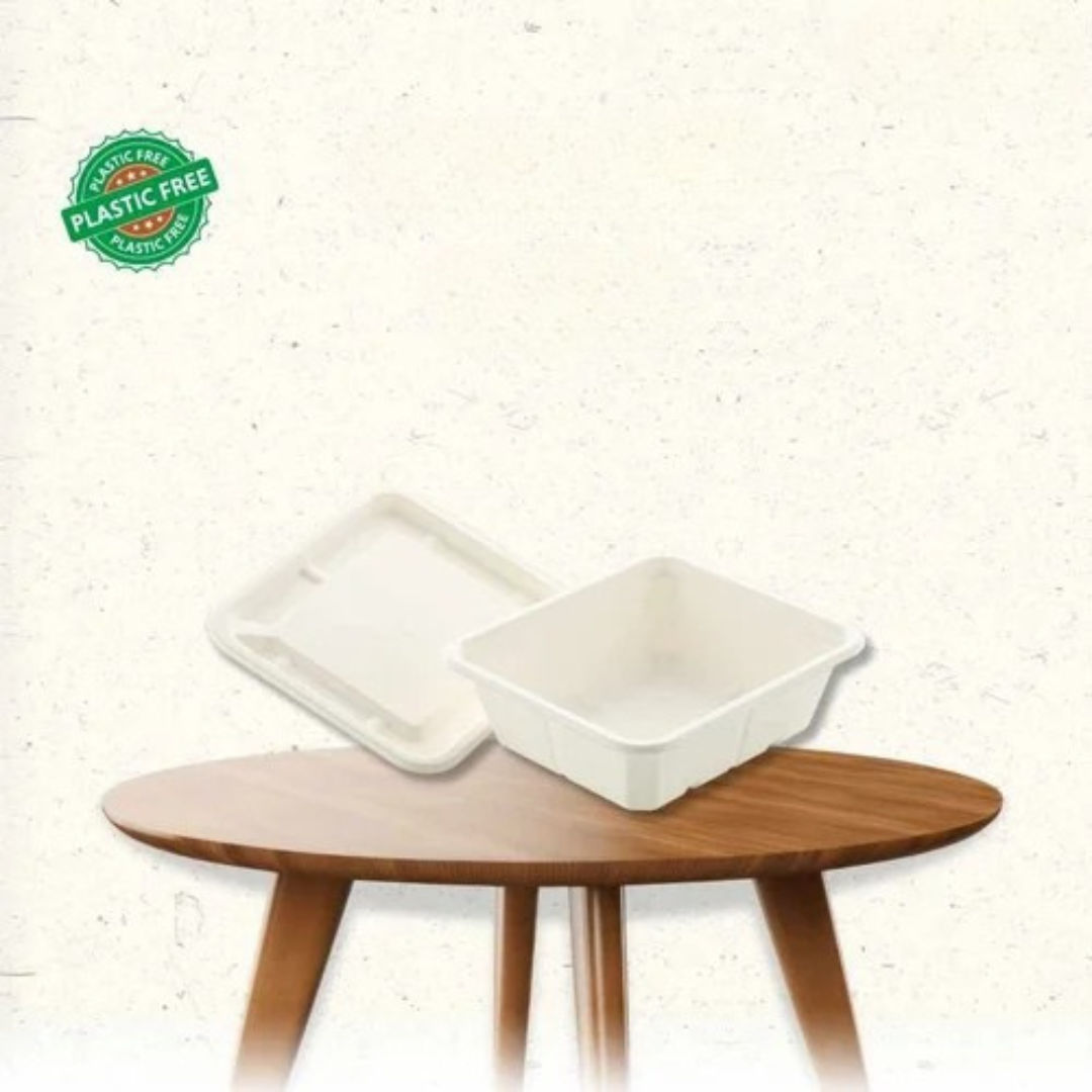 750 ML Square Container With Lid Bagasse